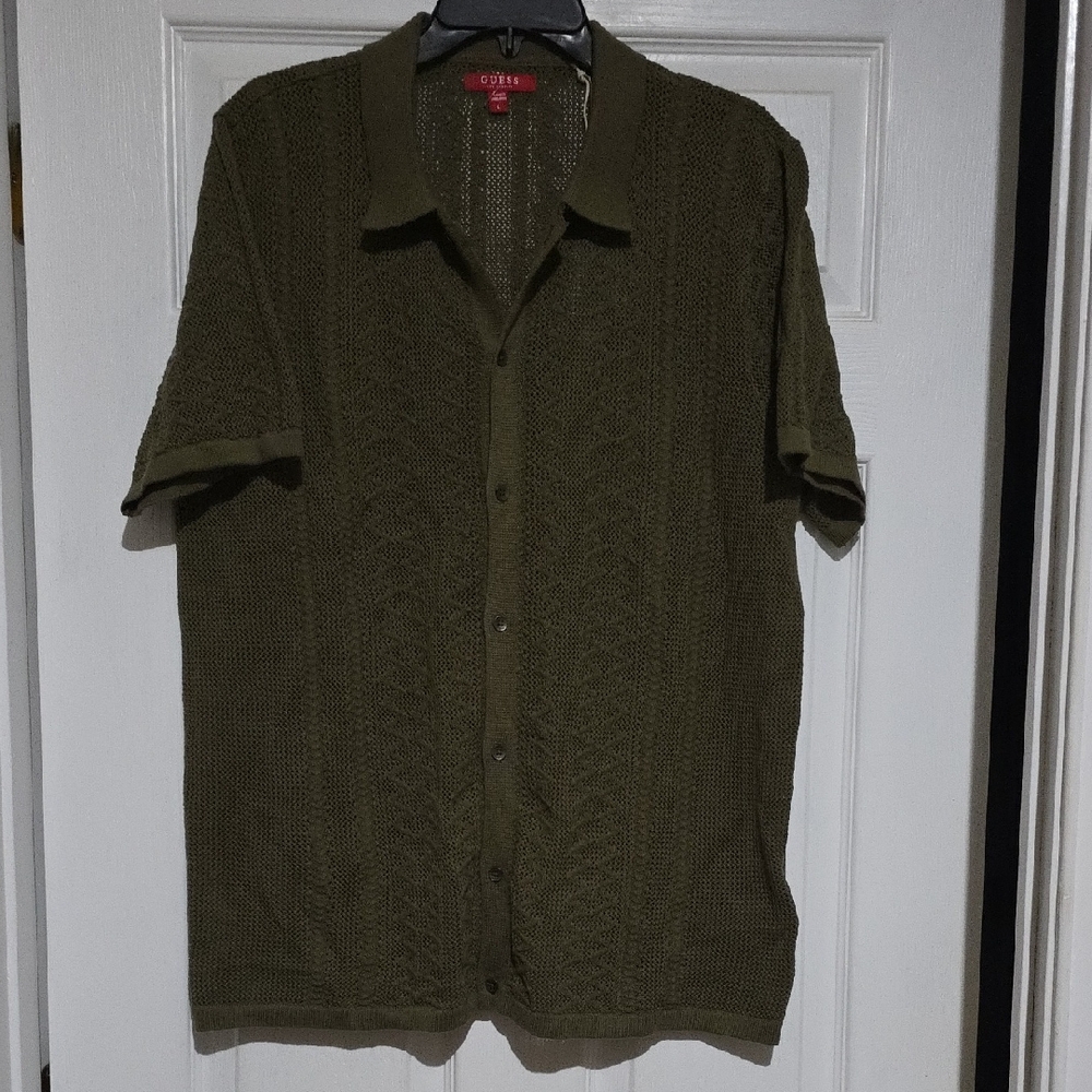 Guess Los Angeles Men's Moss‎ Green Button Down Shirt. Size L. NWT.